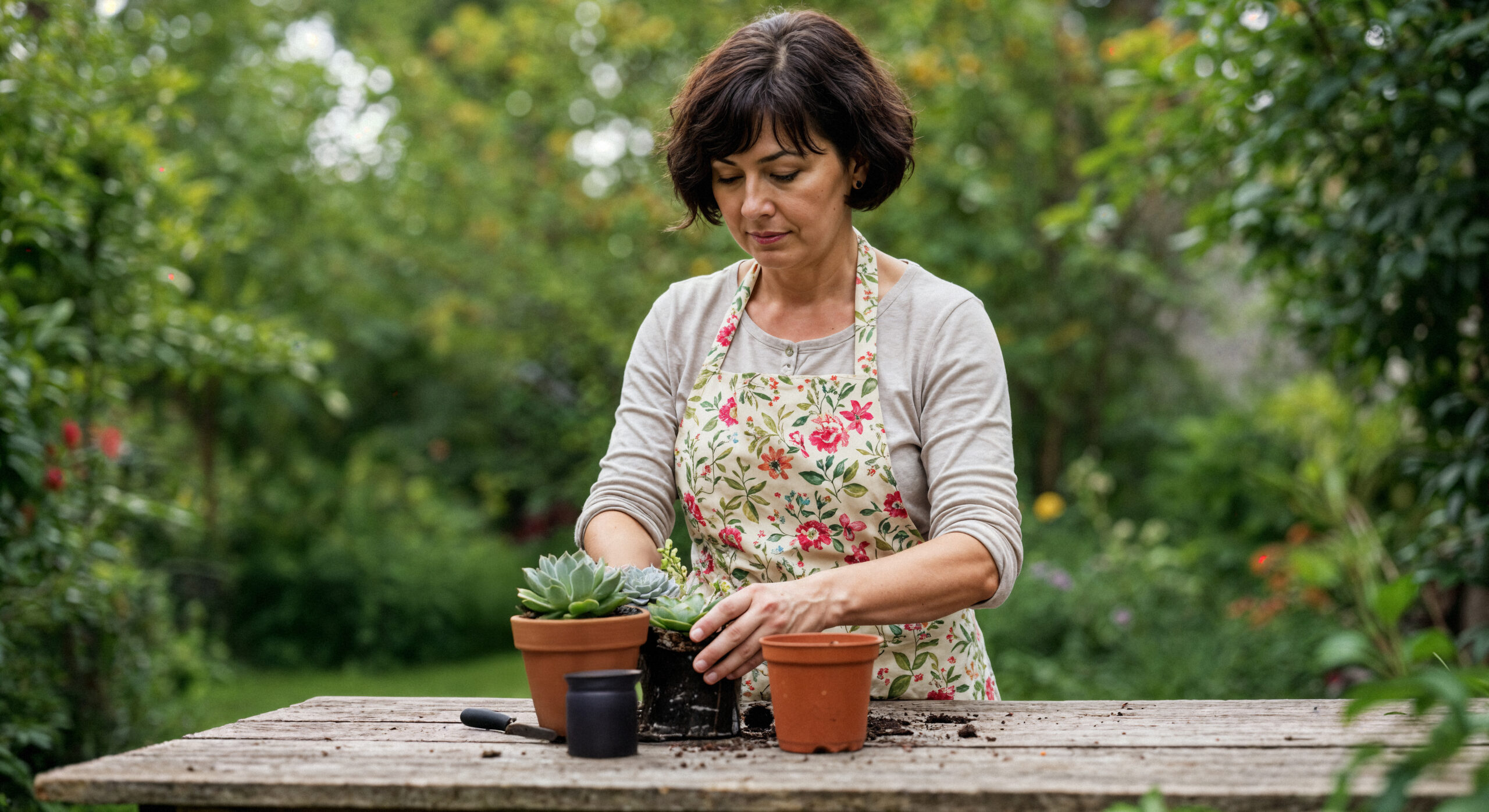 woman-gardening-planting-succulents-her-garden