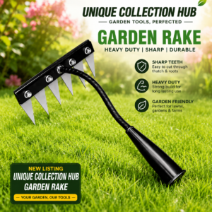 Unique Collection Hub® Heavy Duty Iron Weeding Rake 6 Teeth (Gardening Tool)