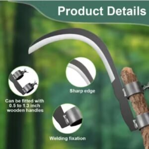 Heavy-Duty High Carbon Steel Sickle – Curved Harvesting & Grass Cutting Scythe without Handle