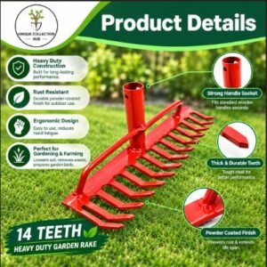 Unique Collection Hub® 14 Teeth Heavy duty Garden Rake Without Handle Garden Tool